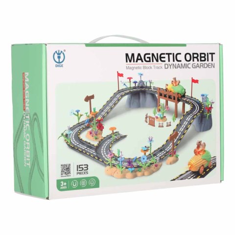 Klocki magnetyczne tor wyścigowy samochodowy 1 pojazd świecący 153 elementy