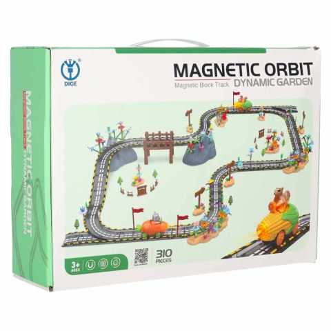 Klocki magnetyczne tor wyścigowy samochodowy 2 pojazdy świecące 310 elementów