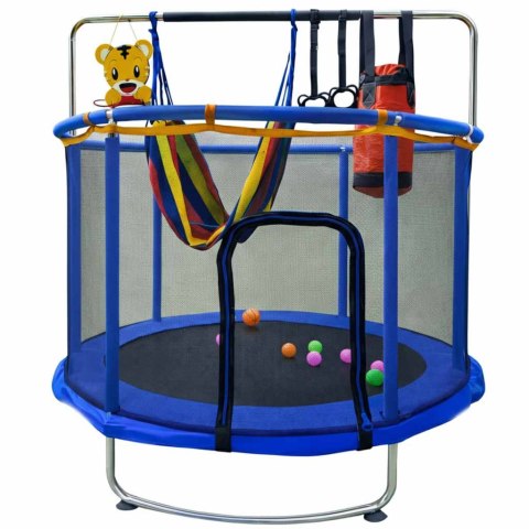 Trampolina dla dzieci ogrodowa siatka piłki koszykówka 155cm niebieska