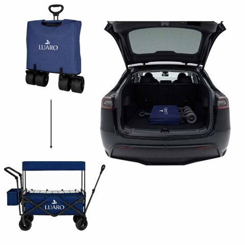 Wózek transportowy LUARO plażowy składany z daszkiem i siatką 120l granatowy