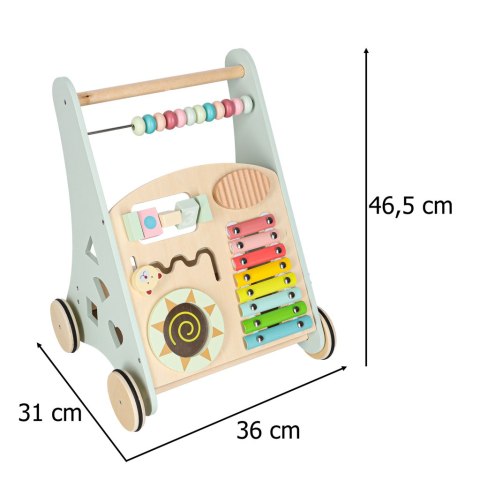 Pchacz dla dziecka chodzik drewniany z liczydłem niebieski