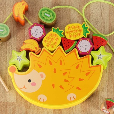 Gra zręcznościowa montessori układanka balansująca klocki drewniane jeż nawlekane owoce