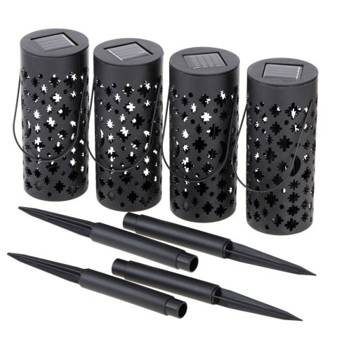 Lampa solarna ogrodowa ażurowa latarenka lampion LED czujnik zmierzchu wbijana 4szt.