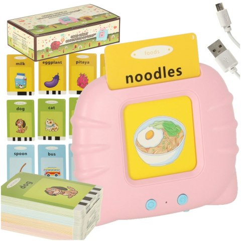 Nauka języka angielskiego czytnik kart do nauki słówek fiszki różowy