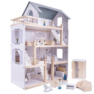 Domek dla lalek drewniane mebelki 80cm biały szary