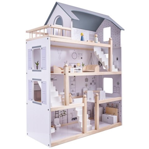 Domek dla lalek drewniane mebelki 80cm biały szary