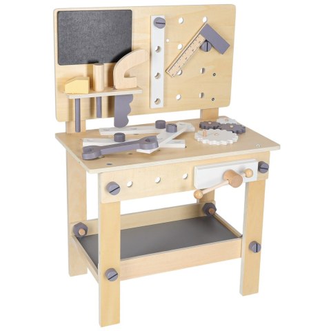 Warsztat z narzędziami drewniany na stoliku zestaw majsterkowicza