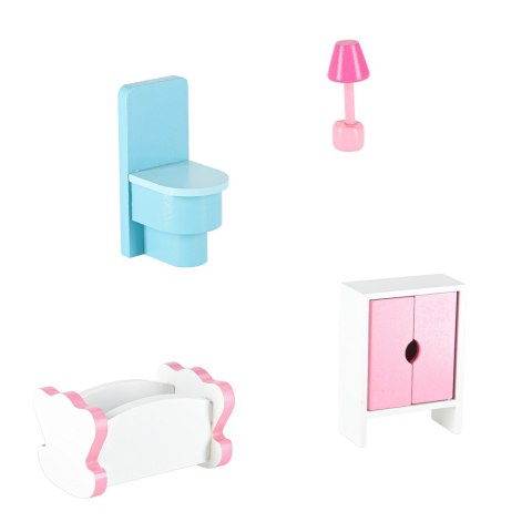 Domek dla lalek drewniany MDF mebelki 70cm różowy LED