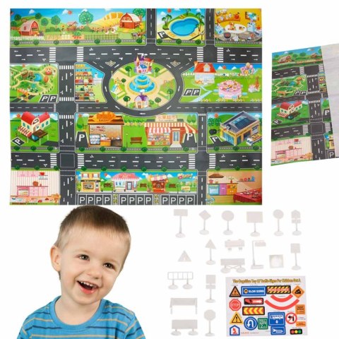 Mata edukacyjna do zabawy miasto ulica + znaki drogowe wodoodporna kolorowa 130x100cm