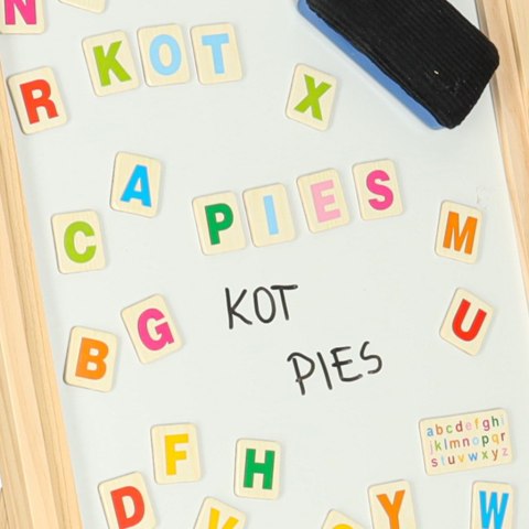 Tablica magnetyczna kredowa dwustronna drewniana literki kreda 38x37x90cm