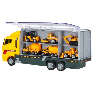 Transporter ciężarówka TIR wyrzutnia + metalowe auta maszyny budowlane