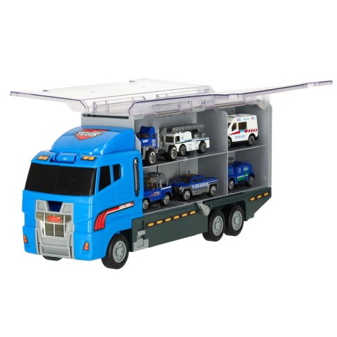 Transporter ciężarówka TIR wyrzutnia + metalowe auta policja