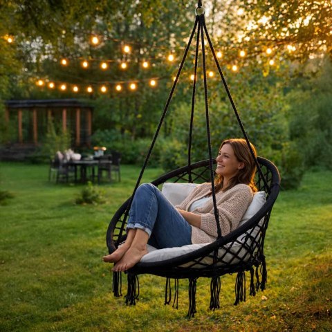 Huśtawka LUARO fotel bocianie gniazdo czarne 80cm 150kg