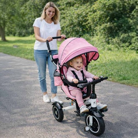 Rowerek trójkołowy Trike Fix V3 rower spacerówka 3w1 obracany 360 wolne koło różowy