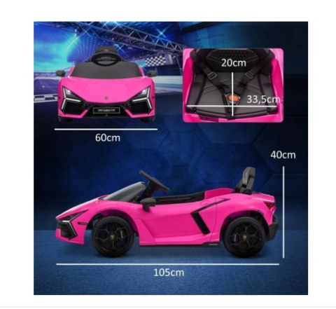 Elektryczny samochodzik dla dzieci Lamborghini Revuelto, 12V | Kolor: Różowy | Wymiary: 60x105x40 cm
