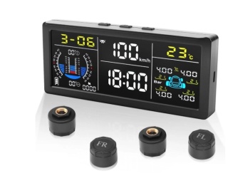Monitor ciśnienia w oponach TPMS - Zasilanie solarne - 4 czujniki -