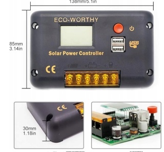 Regulator Sterownik energii słonecznej ECO-WORTHY EW1907 - 30A 12V/24V