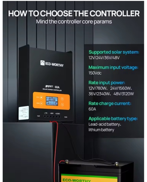 Regulator ładowania solarnego ECO-WORTHY 60A MPPT,