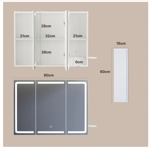 Bealife AP101 Szafka łazienkowa z lustrem, oświetleniem LED i czujnikiem dotykowym,