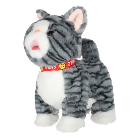 Kotek interaktywny na smyczy miauczy chodzi rusza ogonem szary