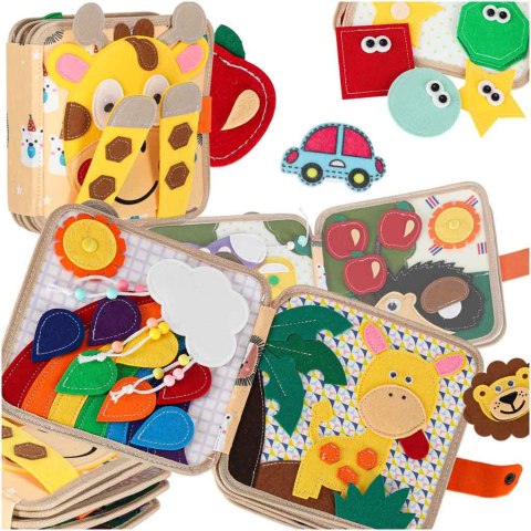 Książeczka sensoryczna edukacyjna filcowa 3D manipulacyjna ruchome elementy żyrafa