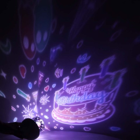 Lampka nocna projektor gwiazd LED USB obrotowy 6 motywów pilot jelonek