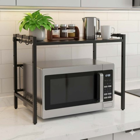 Półka kuchenna nad mikrofalówkę organizer regulowany metalowy 6 wieszaków