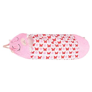 Śpiwór do spania dla dzieci turystyczny poduszka 2w1 125x50cm różowy