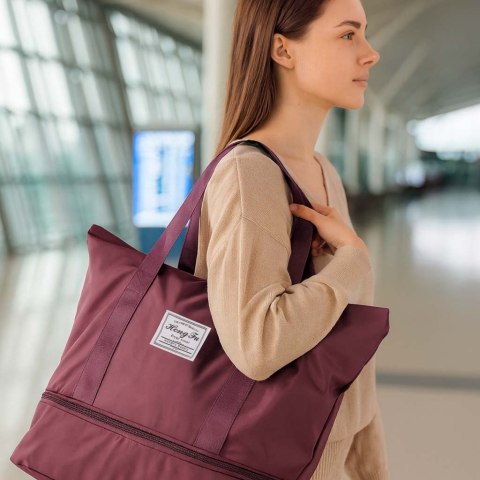 Torba podróżna na kółkach składana turystyczna pojemna 3 rozmiary fioletowa