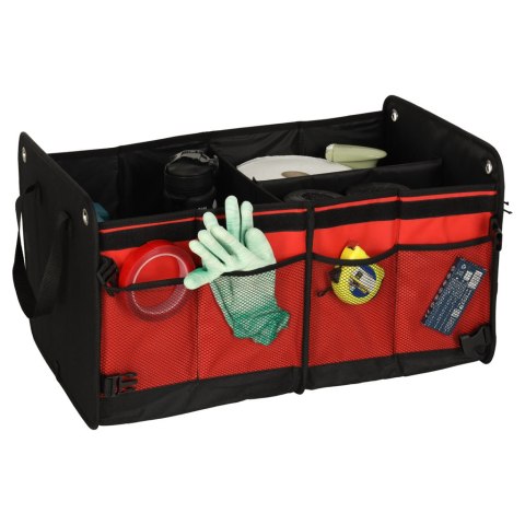 Organizer do bagażnika auta 56L XXL wzmocniony składany z klapą czarno-czerwony