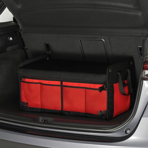 Organizer do bagażnika auta 56L XXL wzmocniony składany z klapą czarno-czerwony