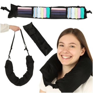 Poduszka turystyczna podróżna rogal zagłówek na szyję schowek do wypełnienia czarna