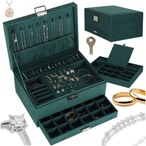 Szkatułka kuferek na biżuterię organizer zielony