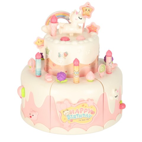 Tort urodzinowy piętrowy do krojenia na rzepy muzyka światła kuchnia 16 elementów różowy