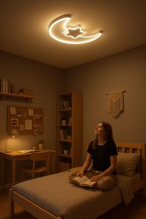 Lampa LED sufitowa plafon do pokoju dziecięcego ściemniana + pilot księżyc biała