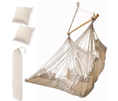 Krzesło brazylijskie z podnóżkiem leżak wiszący huśtawka 130cm beż