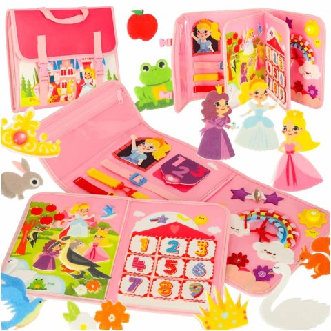 Tablica manipulacyjna sensoryczna montessori walizka plecak różowy