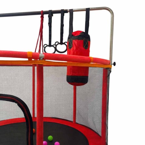 Trampolina dla dzieci ogrodowa siatka piłki koszykówka 155cm czerwona