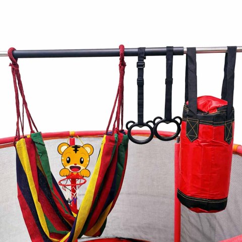 Trampolina dla dzieci ogrodowa siatka piłki koszykówka 155cm czerwona