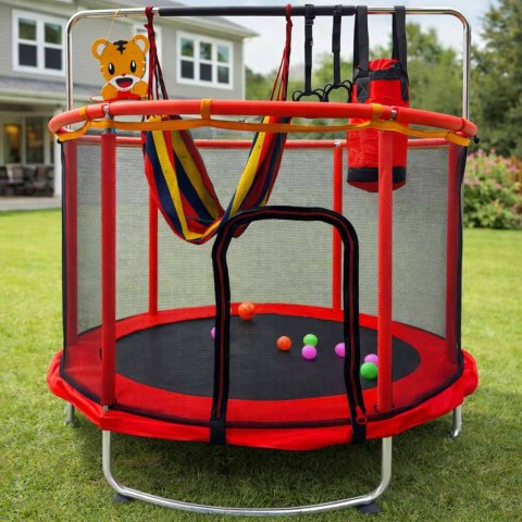 Trampolina dla dzieci ogrodowa siatka piłki koszykówka 155cm czerwona