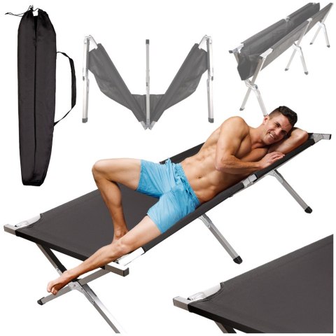 Łóżko polowe LUARO składane turystyczne kanadyjka XXL czarne 150kg