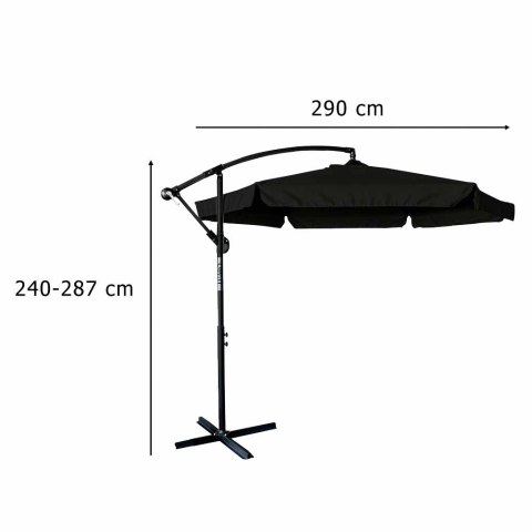 Parasol ogrodowy LUARO duży składany z wysięgnikiem 290cm czarny