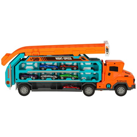 Samochód laweta transporter tor zjeżdżalnia dla samochodów pomarańczowy