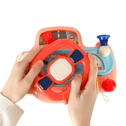 Zabawka interaktywna kierownica dla dzieci dziecka malucha do wózka symulator muzyka dźwięki różowa