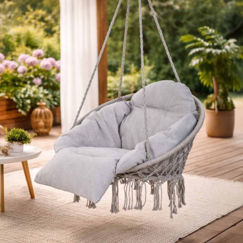 Huśtawka ogrodowa LUARO bocianie gniazdo z poduszką XXL szare 80cm 150kg