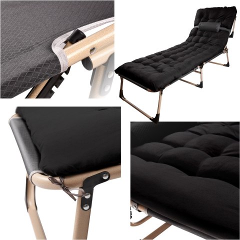 Łóżko polowe LUARO turystyczne składane leżak biznesowy 193 cm czarny