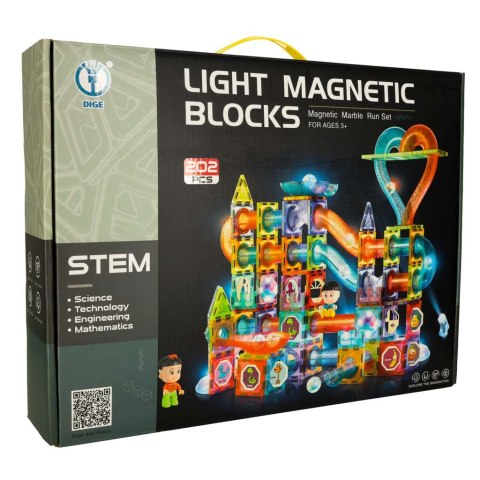 Klocki magnetyczne marble tor kulkowy świecący 202 elementy