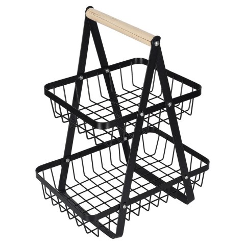 Kosz miska na owoce dwupoziomowy piętrowy metal drewno