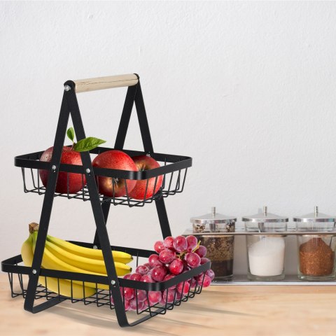 Kosz miska na owoce dwupoziomowy piętrowy metal drewno