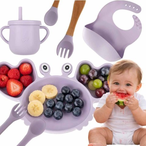 Naczynia silikonowe dla dzieci niemowląt krab zestaw 9 elementów fioletowy